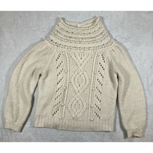 J.Crew Collection Pointelle PomPom Knit Alpaca Wool Blend Sweater SZ Large Soft